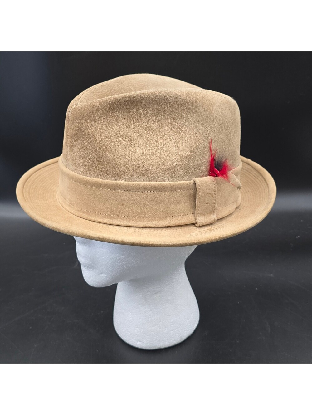 Vintage 1960s Hush Puppies Brushed Pigskin Fedora Hat Tan Suede Size 7 1/4 USA